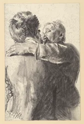 Two embracing men, seen from the back and from the side