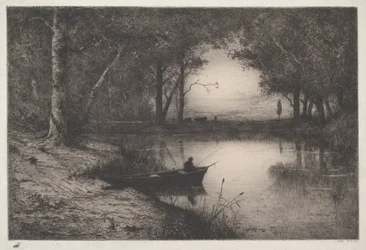 Fisherman in a Boat by the Riverbank
