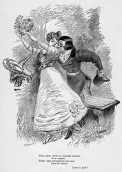 Two lovers: “Come and exchange our souls in a kiss!” Willette