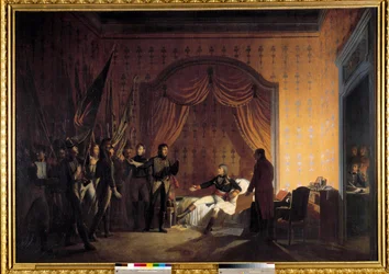 First Campaign of Italy (1796-1797): “Napoleon Bonaparte (1769-1821) receiving in Millesimo the Austrosard Flags taken at the Battle of Montenotte and the Capture of Cossaria presented by Generals Marmont and Jean Andoche Junot (Jean-Andoche) (1771-1813)