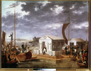 Interview of Tilsit between Napoleon I and Tsar Alexander I of Russia on the Niemen River on June 25