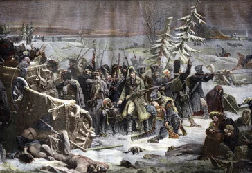 Marshal Michel Ney (1769-1815) retired from Russia in 1812. Engraving after Yvon