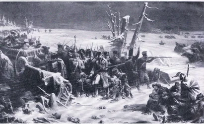 Marshal Ney supporting the rear guard during the retreat from Moscow, illustration from Landmarks in European History published by Gresham Publishing Co, c.1920