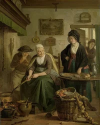 Woman Baking Pancakes. Around 1790-1810