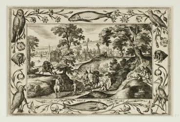 Deer Hunt, from Landscapes with Old and New Testament Scenes and Hunting Scenes