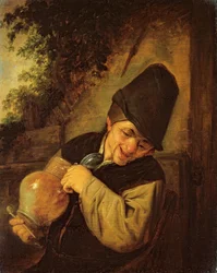 A Peasant Holding a Jug and a Pipe, c.1650-55