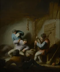 Barn Interior with Peasants Making Music