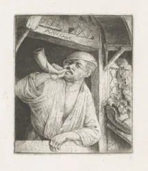 Baker Blowing a Horn in a Doorway