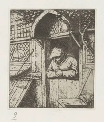 Farmer leaning on lower door