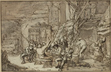Carousing Peasants in a Tavern with a Fiddler