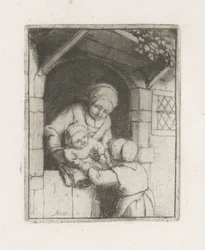 Mother with Two Children in a Doorway
