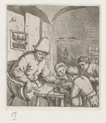 Schoolmaster with Three Students at Table