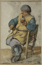 Seated Peasant, Holding a Glass of Beer