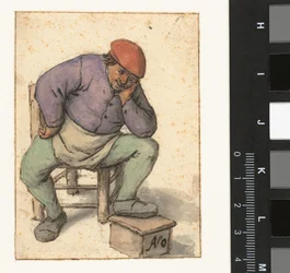 Seated Man Resting His Left Foot on a Foot Warmer