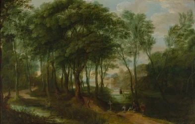 Walkers in a Woodland with Architecture in the Background