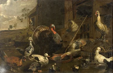 Hens, Ducks and a Turkey Cock
