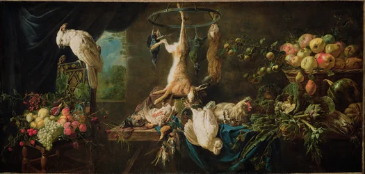 Still Life with Game, Vegetables, Fruit and Cockatoo, 1650