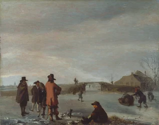 Winter scene with a group of golfers on a frozen river, c.1654-72
