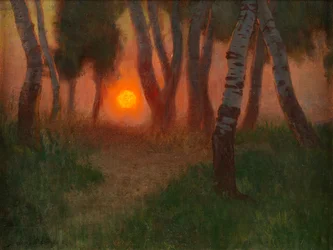 Sunset in a Wooded Landscape