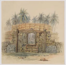 Coral Stone Wall with Framed Opening to the Village of Dula (Dullah), Dullah Island, Kai Islands, Southeast Moluccas