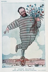 Cartoon by Andre Michelin and Bibendum - Illustration by Adrien Barrere (1877-1931) in “Fantasio” from 01/07/1923