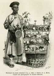 The Toy Dealer at the Oriental Flower Gate of the Imperial Palace in Pekin (engraving after A. Marie