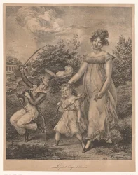 Woman and Two Children with Toy Weapons