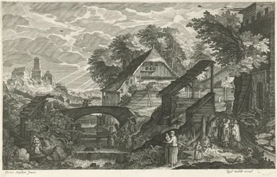 Houses by a River (series title: Eight Landscapes in Bohemia)