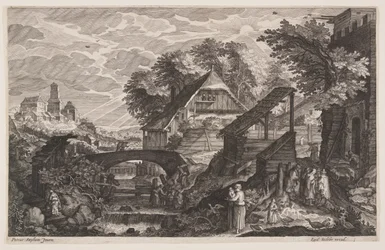 Farmhouses on the Right of a River, from Eight Scenes from Bohemia