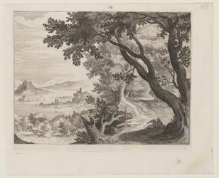Riverscape with Two People Sitting under a Tree