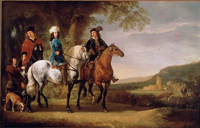 The Dutch Nobles Walk on horseback. Painting by Albert Cuyp