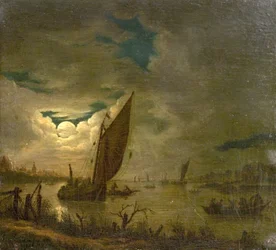 River Scene with Boats and Figures