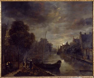 A Canal in a Dutch Town by Moonlight