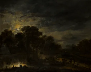 River landscape by Moonlight