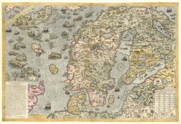 A Faithful Reproduction of Carta Marina (A Wallmap of Scandinavia by Olaus Magnus Published in 1539)