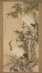 Cranes, Peach Tree, and Chinese Roses