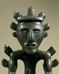 Prehistory: bronze warrior figurine of the Tresor of Galic. 1500 BC. Bronze Age. Moscow, State Historical Museum
