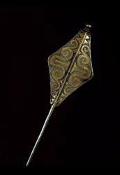 Prehistory: silver brooch inlaid with gold of the Tresor of Borodino. 1500 BC. Bronze Age. Moscow, State Historical Museum
