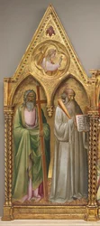 Saint Andrew and Saint Benedict with the Archangel Gabriel (left panel)