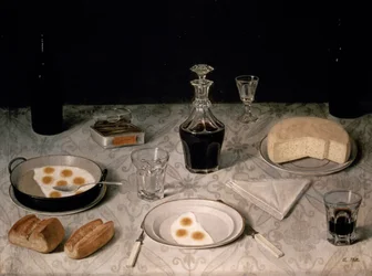 Still Life with Eggs, Bread, Cheese and Wine