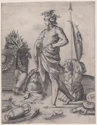 A Young Hero near an Altar
