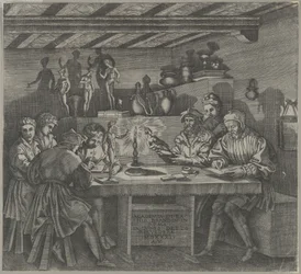 Baccio Bandinelli in His Studio Holding a Statuette of Venus, Students Sketching