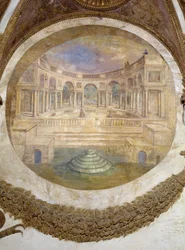 Sagittarius sign (ascending Arcturus constellation) east wall: ability to become guardian of royal buildings. Here we see the palace of the te. (detail)