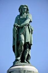 Colossal statue of Vercingetorix (72-46 BC), Gallic leader - sculpture by Aimé Millet (1819-1891), 6.60 m tall, erected in 1865 on the western part of Mont Auxois (7 m high base by Viollet-le-Duc), Alise-Sainte-Reine, 1865