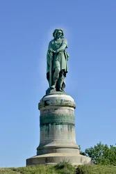 Colossal statue of Vercingetorix (72-46 BC), Gallic leader - 6.60 m tall, erected in 1865 on the western part of Mont Auxois (7 m high base by Viollet-le-Duc), Alise-Sainte-Reine, 1865
