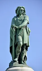 Colossal statue of Vercingetorix (72-46 BC), Gallic leader - 6.60 m tall, erected in 1865 on the western part of Mont Auxois (7 m high base by Viollet-le-Duc), Alise-Sainte-Reine, 1865