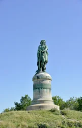 Colossal statue of Vercingetorix (72-46 BC), Gallic leader - Sculpture by Aimé Millet (1819-1891), 6.60 m tall, erected in 1865 on the western part of Mont Auxois (7 m high base by Viollet-le-Duc), Alise-Sainte-Reine, 1865