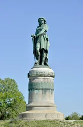 Colossal statue of Vercingetorix (72-46 BC), Gallic leader - sculpture by Aimé Millet (1819-1891), 6.60 m tall, erected in 1865 on the western part of Mont Auxois (7 m high base by Viollet-le-Duc), Alise-Sainte-Reine, 1865