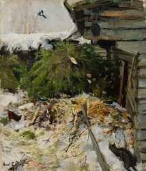 Spruces in a Farmyard