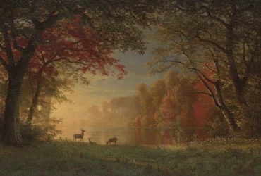 Indian Sunset: Deer by a Lake, c. 1880-90